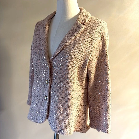 ECI New York Elegant Sequin-Embellished Jacket blazer blush rose gold sequins L - Picture 16 of 16